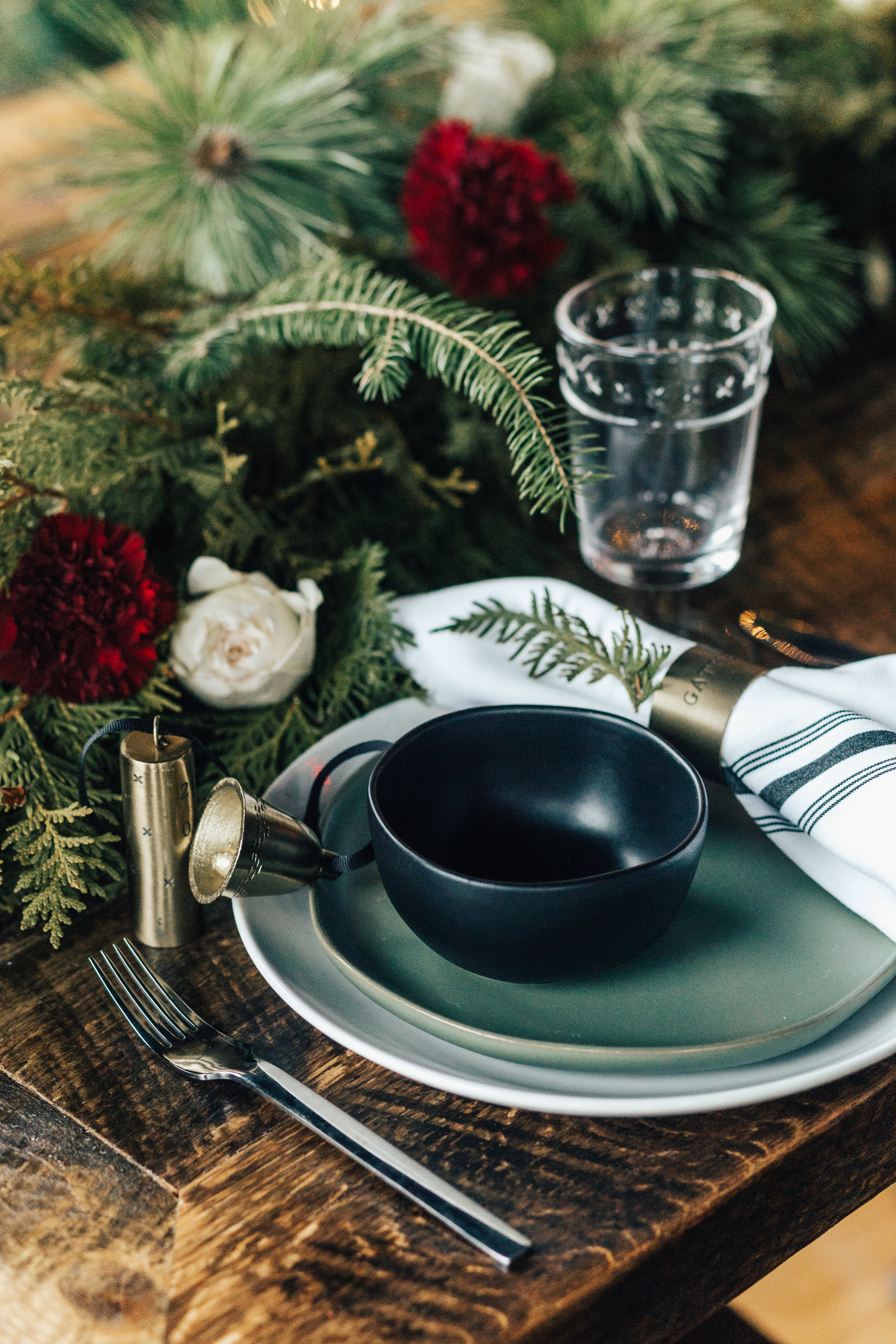 winter holiday Christmas theme inspiration styled shoot upper Michigan red roses pine needles bride wedding
